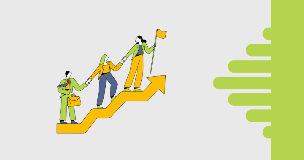 Ilustração representando gestão de equipes, produtividade e uso da plataforma TaskRush para alcançar metas.