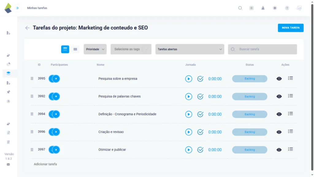 No taskrush, você pode organizar tarefas, criando projetos por cliente. Cada tarefa é associada ao projeto do respectivo cliente
