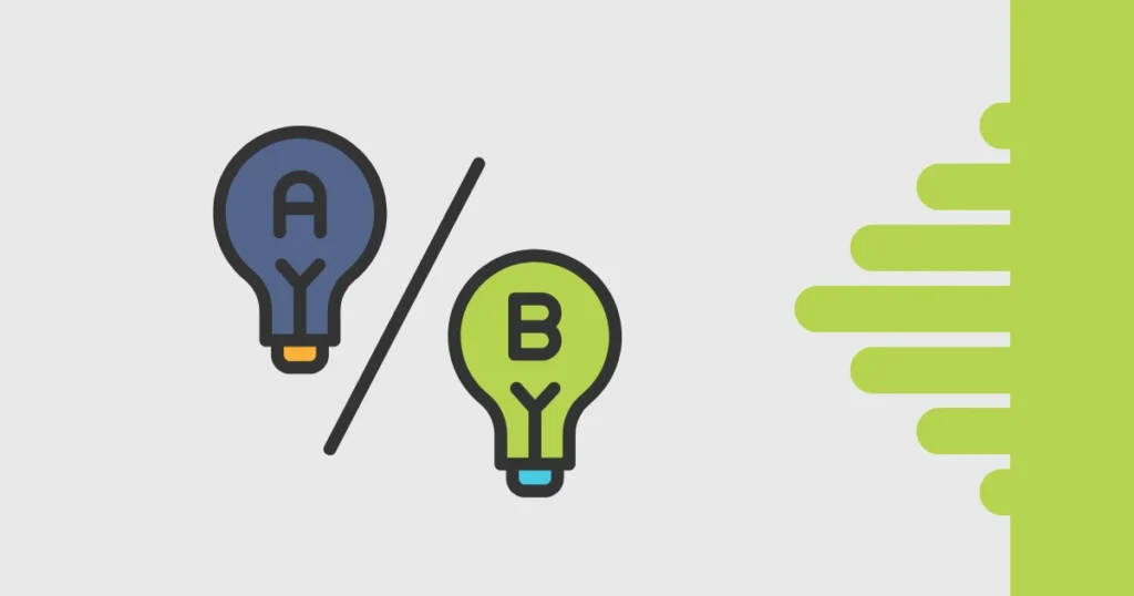 Ilustração com duas lâmpadas representando as opções A e B, simbolizando um comparativo entre TaskRush e Runrun.it para ajudar a escolher a melhor ferramenta de time tracking para o seu negócio.