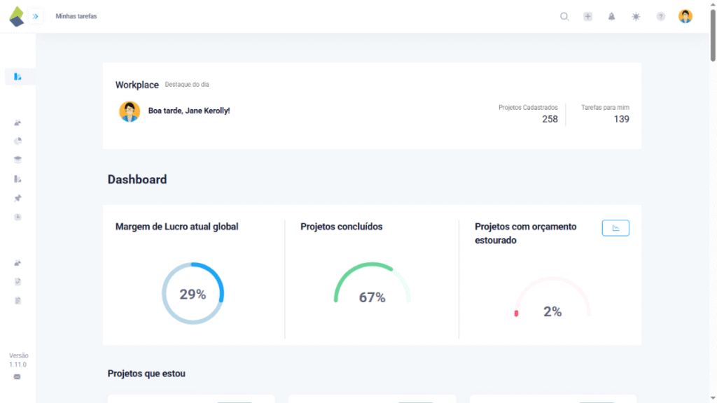 print da tela do acompanhamento através de um dashboard do taskrush. a sua gestão de tarefas é no Taskrush. comece grátis
