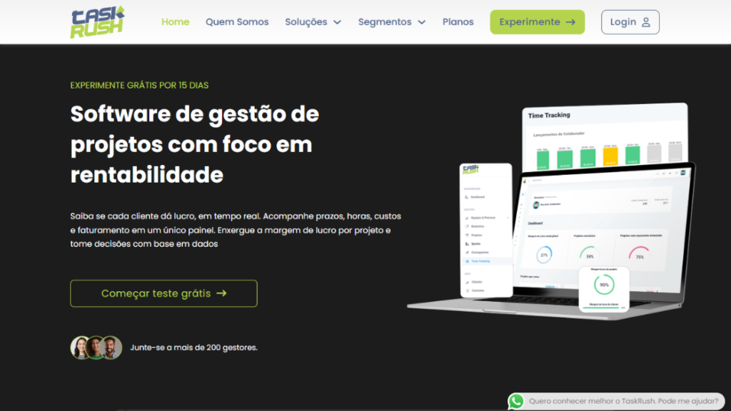 Interface do TaskRush, app de tarefas e gestão de projetos com foco em rentabilidade